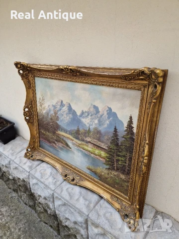 Прекрасна антикварна белгийска картина масло върху платно , снимка 7 - Картини - 50445682