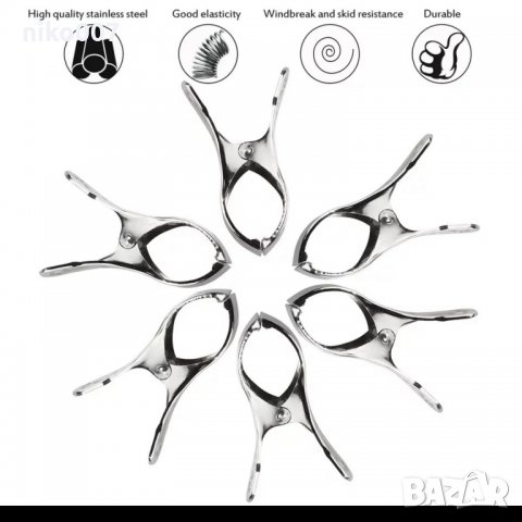 6бр. Универсални от Неръждаема стомана Големи плажни щипки за кърпи, снимка 4 - Други стоки за дома - 30180892
