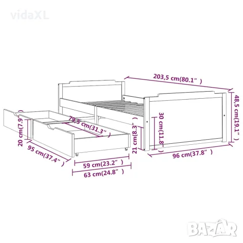 vidaXL Рамка за легло с чекмеджета, меденокафява, бор масив, 90х200 см, снимка 9 - Спални и легла - 56146839