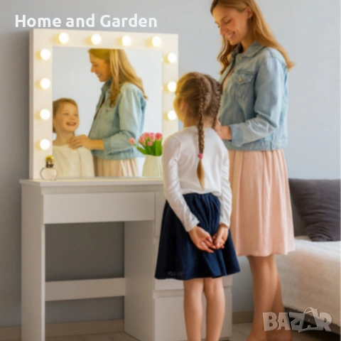 Тоалетка с голям LED огледало – стил и удобство в едно, снимка 6 - Тоалетки - 53947468