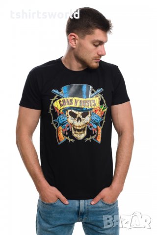 Нова мъжка тениска с дигитален печат на музикалната група GUNS N'ROSES, с череп, снимка 6 - Тениски - 27839016