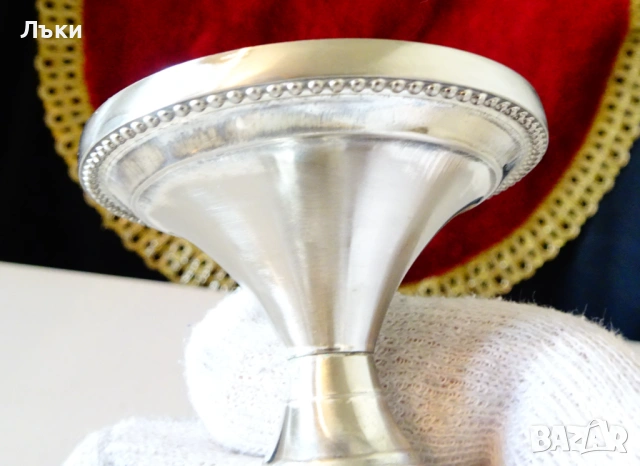 Посребрен свещник 7 см.,перлен релеф. , снимка 4 - Антикварни и старинни предмети - 53977715