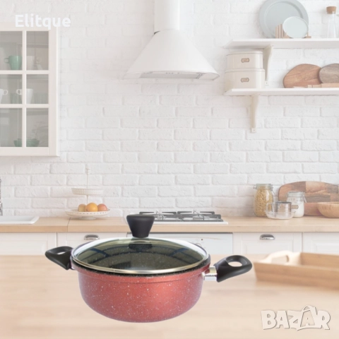 Тенджера Rosberg R51318G22, 22/24/26 см., Мраморно покр., Индукция, Бордо меланж, снимка 2 - Съдове за готвене - 52889063