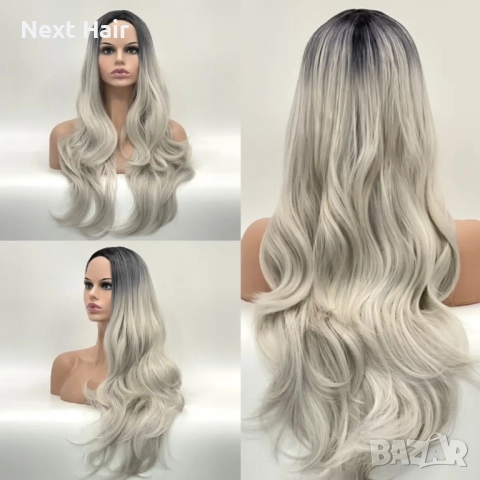 Парти хелоуин сребристо руса перука с тъмни корени на път