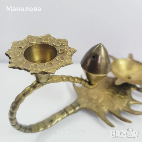 Свещник с държач и отвори за ароматни пръчици във формата на скорпион., снимка 5 - Антикварни и старинни предмети - 50970331