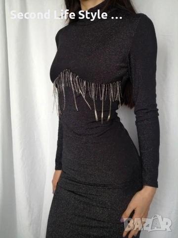 Дълга блестяща дамска рокля по тялото с кристали под бюста р-р M (EU 38), снимка 2 - Рокли - 54157735