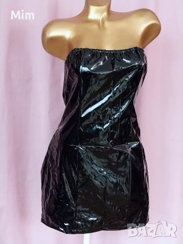L Черна рокля от лак/ винил /, снимка 4 - Рокли - 53269820
