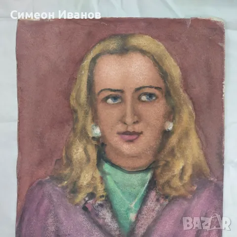 Интересна стара картина акварел портрет SG2024, снимка 3 - Картини - 47577210