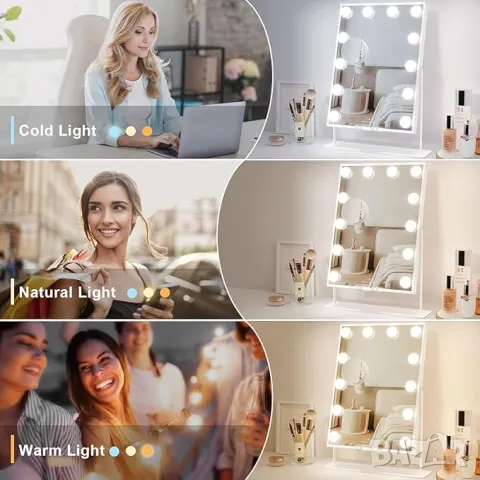 Безжично акумулаторно огледало за грим с Bluetooth функция, 30 x 41 cm, снимка 5 - Огледала - 49611841