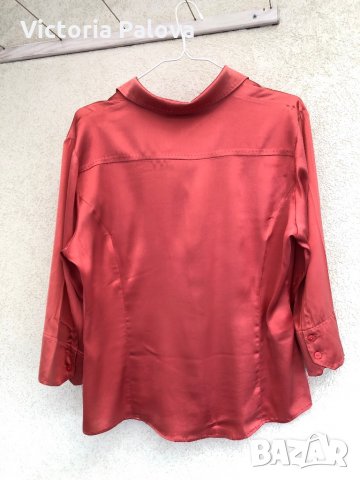 🇮🇹 Дизайнерска копринена риза цвят корал, снимка 5 - Ризи - 29198646