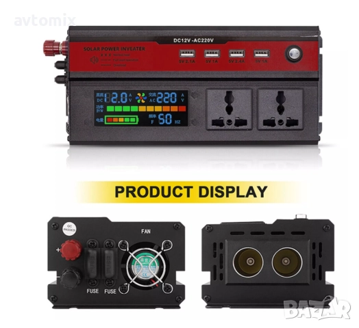 Инвертор преобразувател на напрежение с цифров дисплей от 12V на 220V 1000W, снимка 8 - Аксесоари и консумативи - 52519926