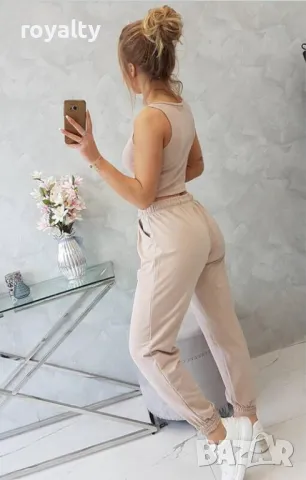 Дамски комплект панталон с бюстие в бежово, снимка 2 - Спортни екипи - 49902747