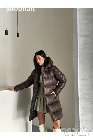 Дебело дълго яке с качулка. Размер 38. Цветове черно и кафяво., снимка 3 - Якета - 53151976