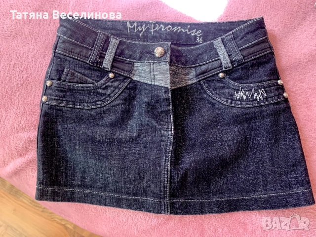 Брокатена дънкова пола, снимка 2 - Поли - 53056657