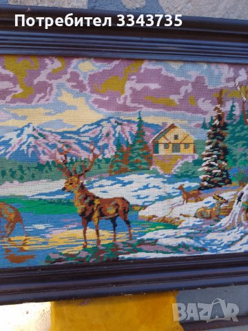 Продавам ръчно тъкан гоблен стадо елени на водопой през зимата.., снимка 3 - Гоблени - 39701737
