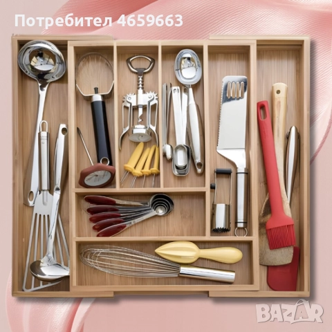 Кухненски бамбуков органайзер за прибори за чекмедже Ruhhy, разтегателен, снимка 10 - Прибори за хранене, готвене и сервиране - 52547599