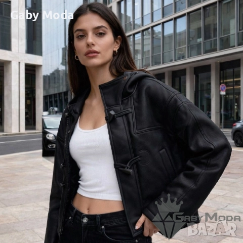 Късо дамско зимно яке с качулка в два цвята, снимка 2 - Якета - 52921977