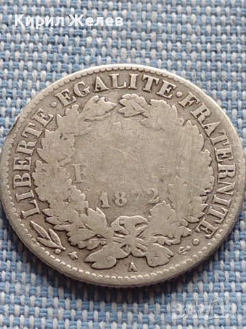 Сребърна монета 1 франк 1872г. Париж Франция 36486, снимка 5 - Нумизматика и бонистика - 42903633