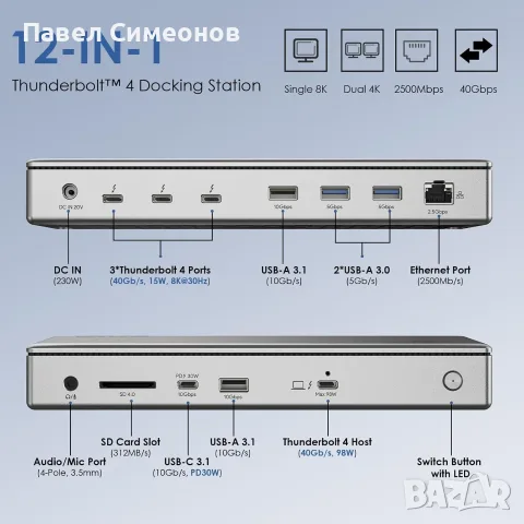WAVLINK Thunderbolt 4 Dock 40Gbps, 98W PD, 8K/Dual 4K for Mac & Windows