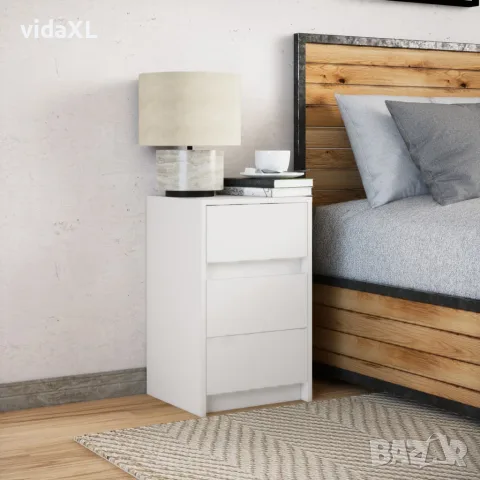 vidaXL Нощно шкафче с LED осветление, бяло, инженерно дърво, снимка 4 - Шкафове - 56148199