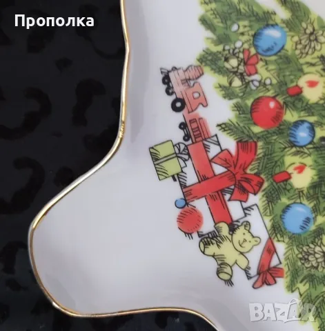 Ретро Коледен комплект, 4 части - кошничка и чинийки с елхички, снимка 12 - Чинии - 48070414