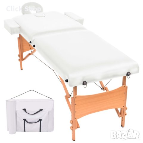 Сгъваема масажна кушетка с 2 зони, 10 см плътен пълнеж, бяла, снимка 1 - Кушетки - 42756946