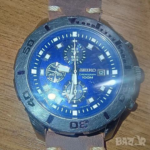 Seiko Chronograph 100M Blue Dial, снимка 6 - Мъжки - 56047406