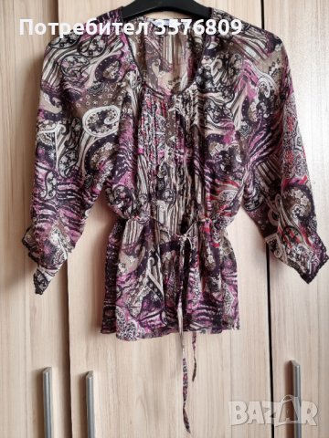 Красива, елегантна, прозрачна блуза, с три четвърти ръкав, в розова щампа , снимка 17 - Блузи с дълъг ръкав и пуловери - 39568498