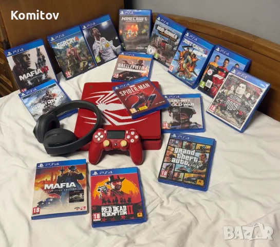 Playstation 4 Slim 1TB SPIDER-MAN LIMITED ED +14 ИГРИ+PS Headset GOLD, снимка 1 - PlayStation конзоли - 48478105