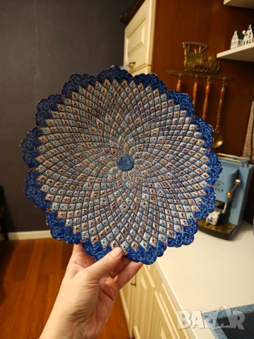 Minakari ръчно изработена медна емайлирана чиния за стена , снимка 2 - Декорация за дома - 52741473