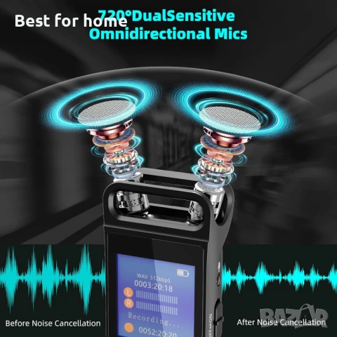 Hinne 80G Цифров гласов рекордер - гласово активиран диктофон с парола, снимка 2 - Други - 50505312