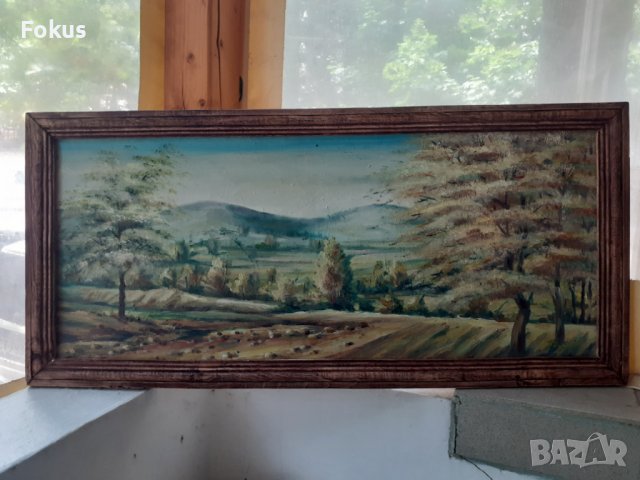 Голяма майсторска картина масло платно подпис дървена рамка, снимка 2 - Антикварни и старинни предмети - 37430619