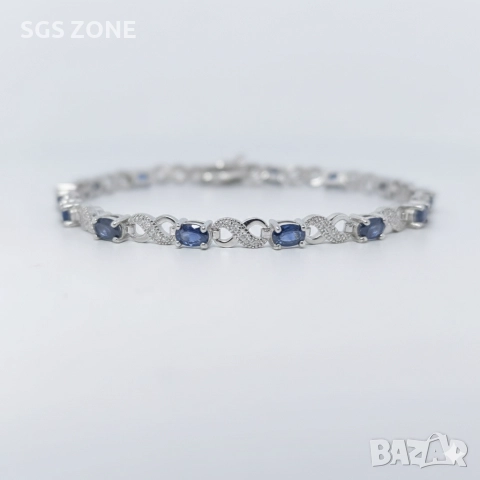 Ръчно изработена сребърна гривна със сапфир и символ за безкрайност, снимка 7 - Гривни - 52582964