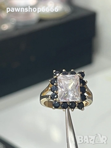 Сребърен пръстен с позлата проба 925 тегло 6.86 гр. и CZ, снимка 5 - Пръстени - 53188906