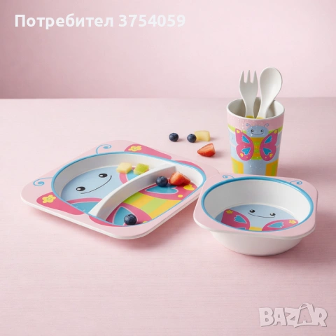 Детски комплект за хранене 5 части Cheffinger – чиния, купичка, чаша, лъжица и вилица, снимка 5 - Прибори, съдове, шишета и биберони - 53175015