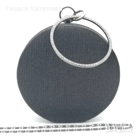 Официална дамска чанта клъч, малка, кръгла, черна, твърда