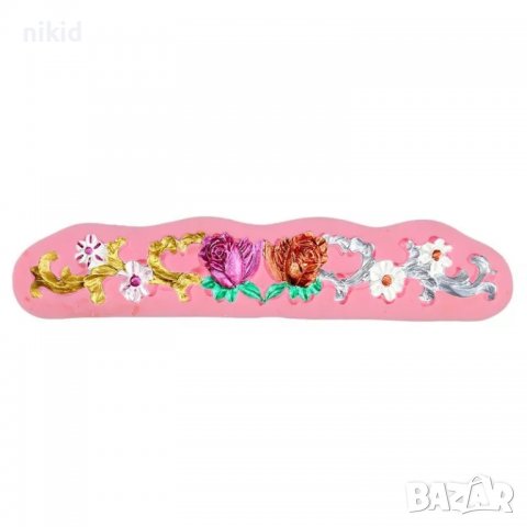 цветя и рози борд кант силиконов молд декорация за торта фондан,тесто гъмпейст украса шоколад мъфини, снимка 5 - Форми - 16984632