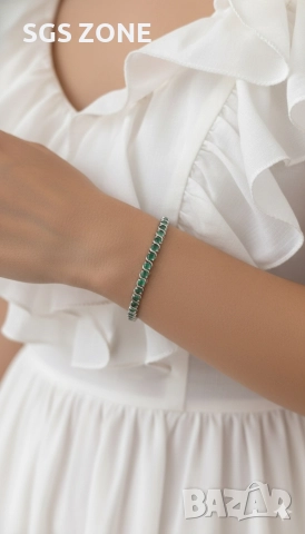Ръчно изработена сребърна гривна с изумруди, снимка 6 - Гривни - 52574485