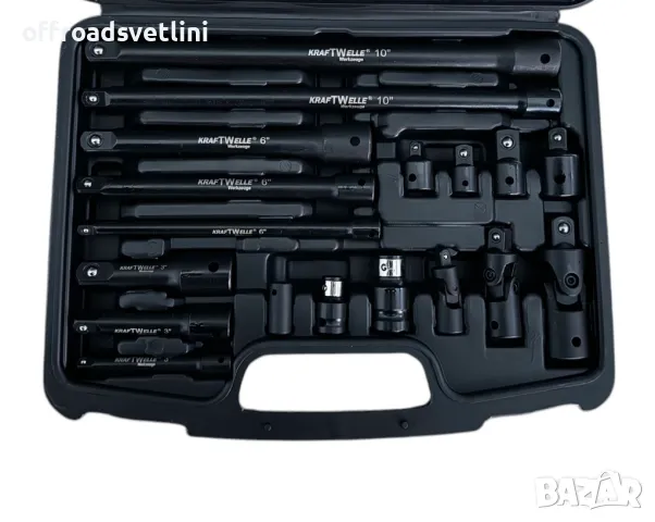 Комплект ударни преходници и удължения 18 части 1/4",3/8", 1/2", снимка 2 - Други инструменти - 49379818