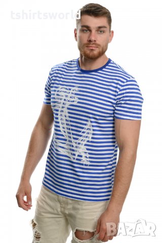 Нова мъжка класическа моряшка тениска с Голяма Котва, снимка 3 - Тениски - 37662292