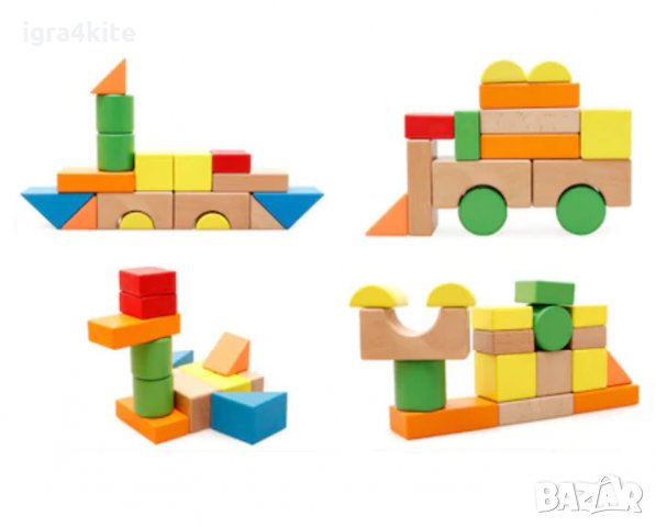  Дървени Цветни Кубчета Конструктор 32 части Строител Сортер, снимка 3 - Образователни игри - 35104245