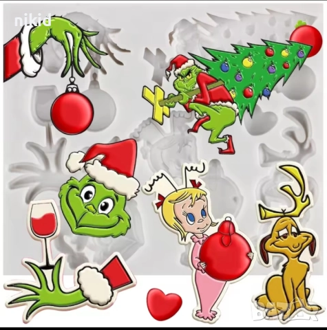 Гринч грийнч Grinch герои Коледен силиконов молд форма фондан шоколад декор украса