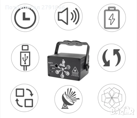 Лазерен диско проектор JESWO, 120 режима на осветление, RGB+UV, черен, 9.5x7.5x5.8cm, снимка 9 - Други - 50860052