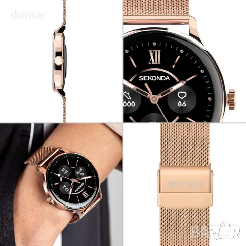 Смарт часовник Sekonda 42 мм Flex Plus в розово злато с розово златиста мрежеста каишка, снимка 2 - Смарт часовници - 50404520