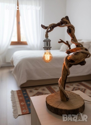 Настолна ръчно изработена рустик лампа, снимка 3 - Настолни лампи - 52268379