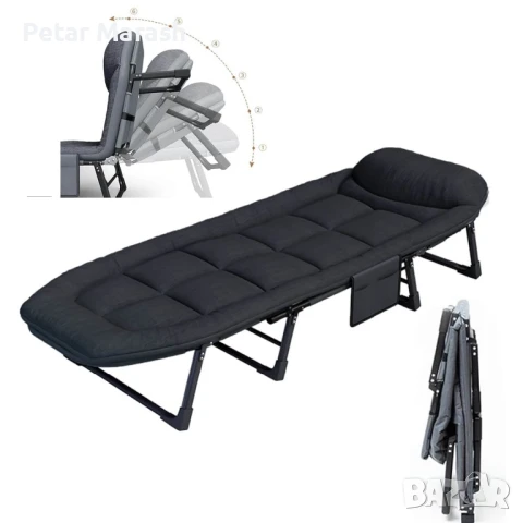 Сгъваемо походно легло с 4 крака и мек матрак, антрацит сиво, снимка 8 - Спални и легла - 50822676