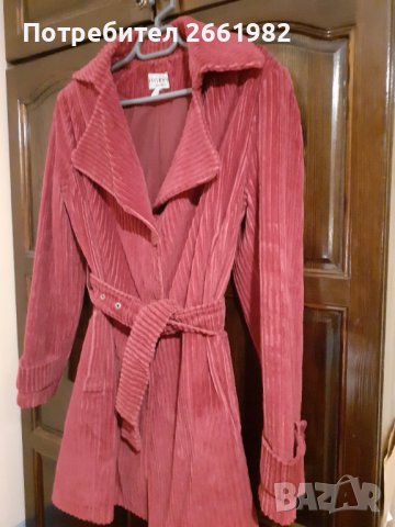 Стилно есенно кадифено палто в цикламен цвят, снимка 2 - Палта, манта - 42732573