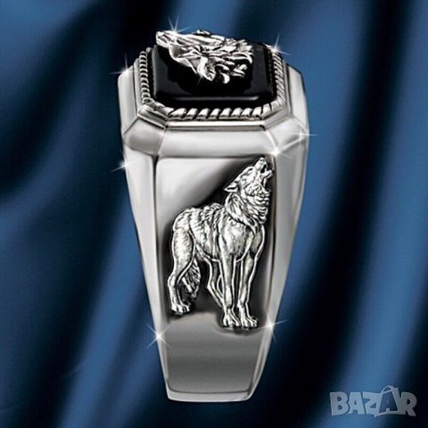 Мъжки пръстен с циркон и вълча глава, снимка 4 - Пръстени - 42112555