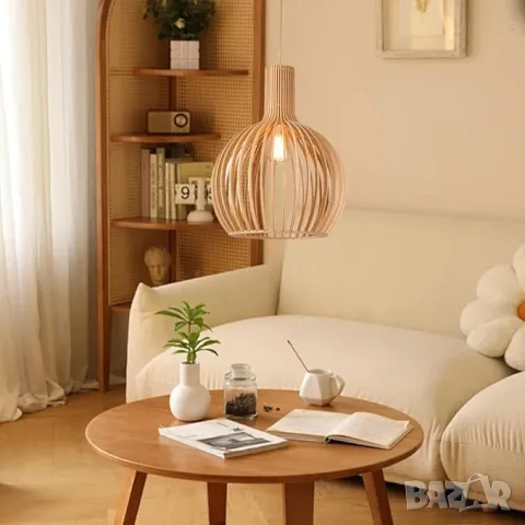 Ретро бамбуково дърво Индустриална висяща скандинавски стил, винтидж, снимка 6 - Лампи за таван - 49611030