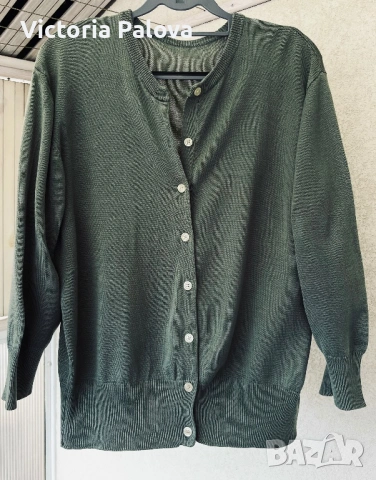 Скъпа жилетка от плетен мерсеризиран памук цвят olive, 42р-р, снимка 4 - Жилетки - 53900352